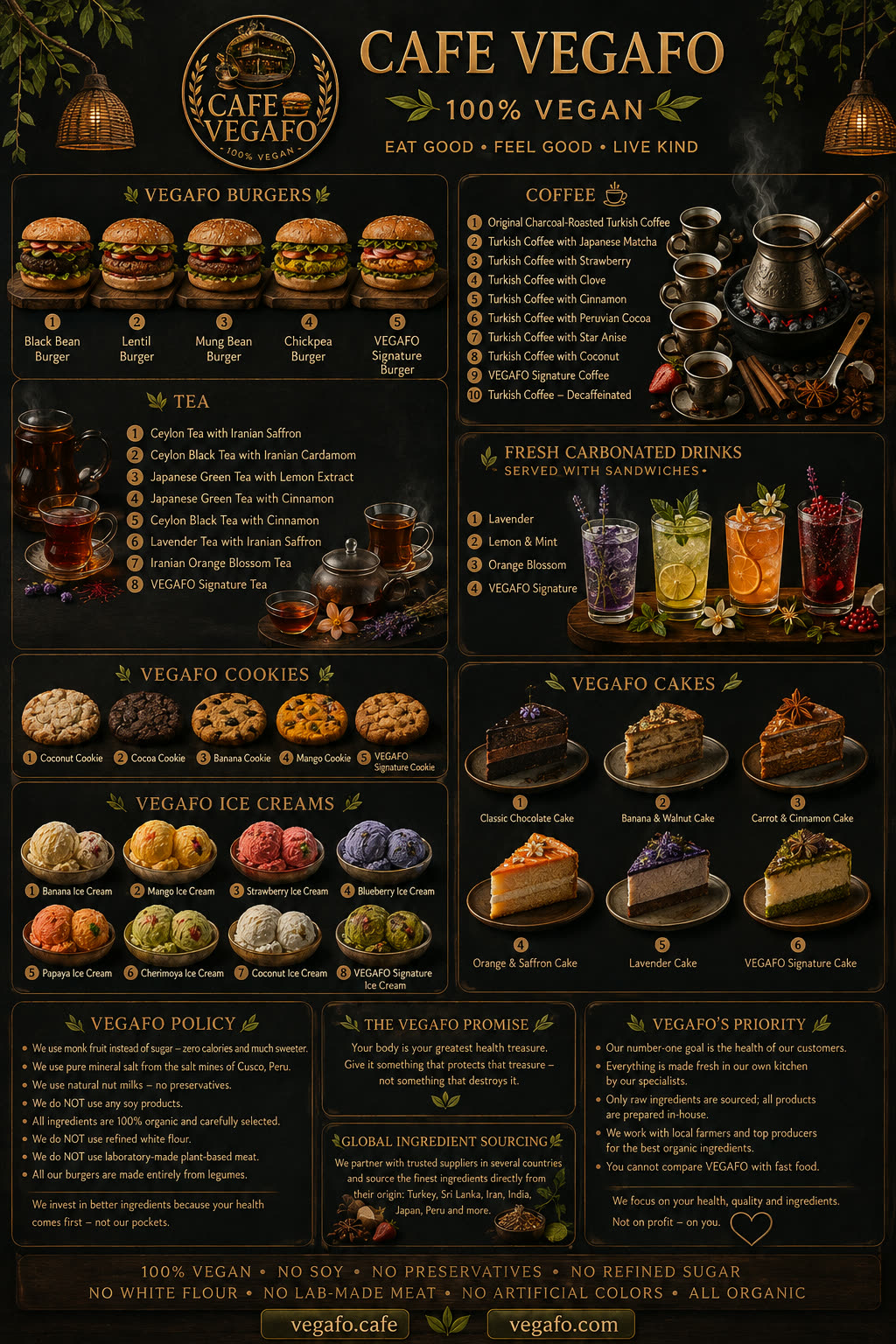 Official Café VEGAFO 100% vegan menu board